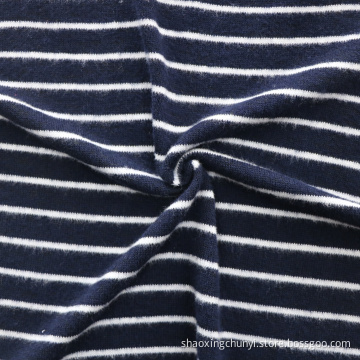 Bernapas berkualitas tinggi Rayon80% Polyester18% Spandex2% Garis -garis pola longgar jersey tunggal rajutan kain untuk pria wanita